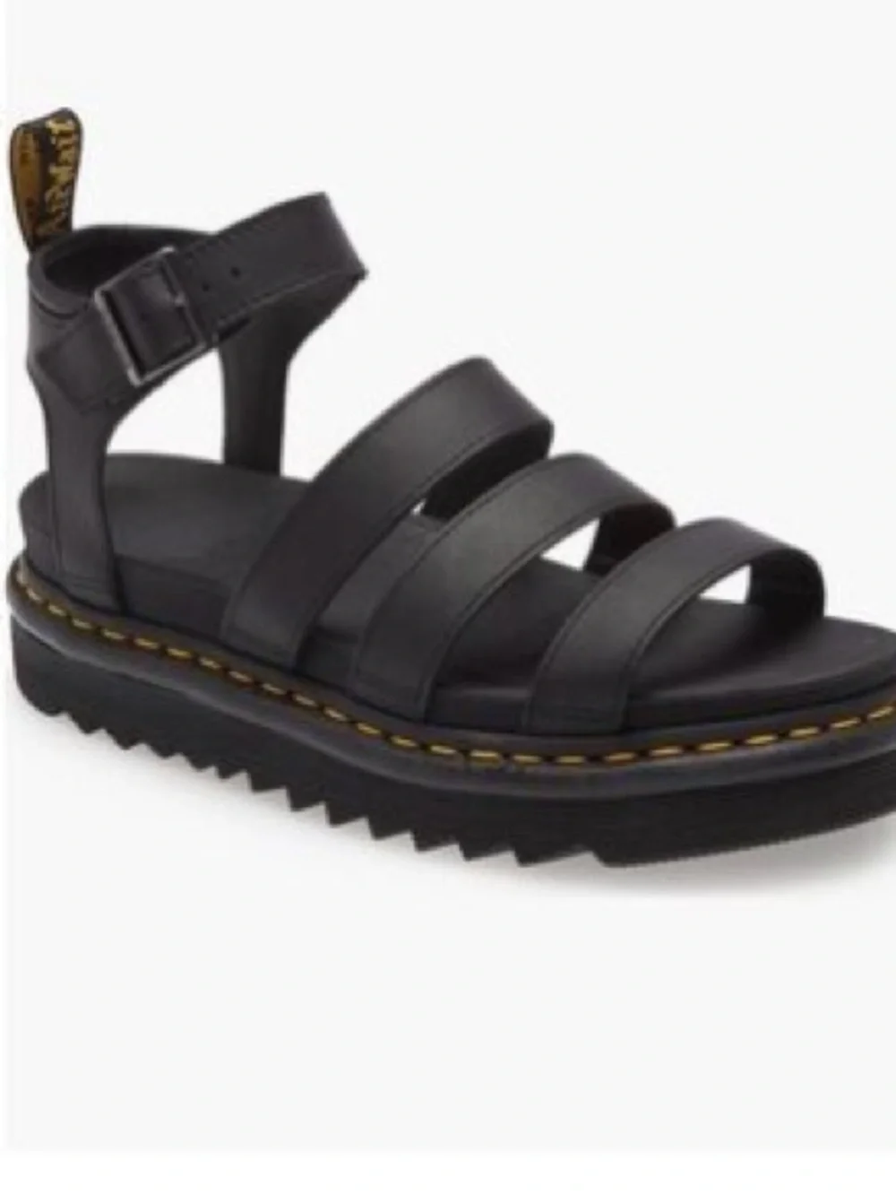Dr Marten Blaire Black Leather Strappy Sandals with Yellow Stitching Sz 5 Women